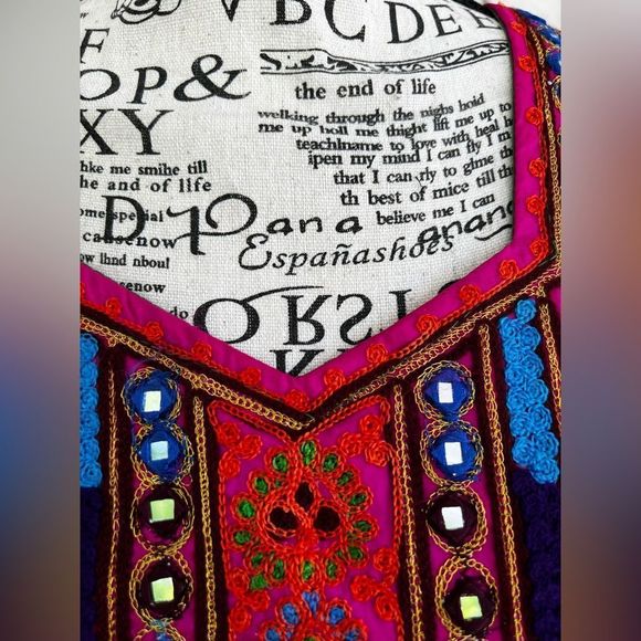 Ethnic festival party beaded mirror detailed midi tie back dress Bollywood - Picture 6 of 7